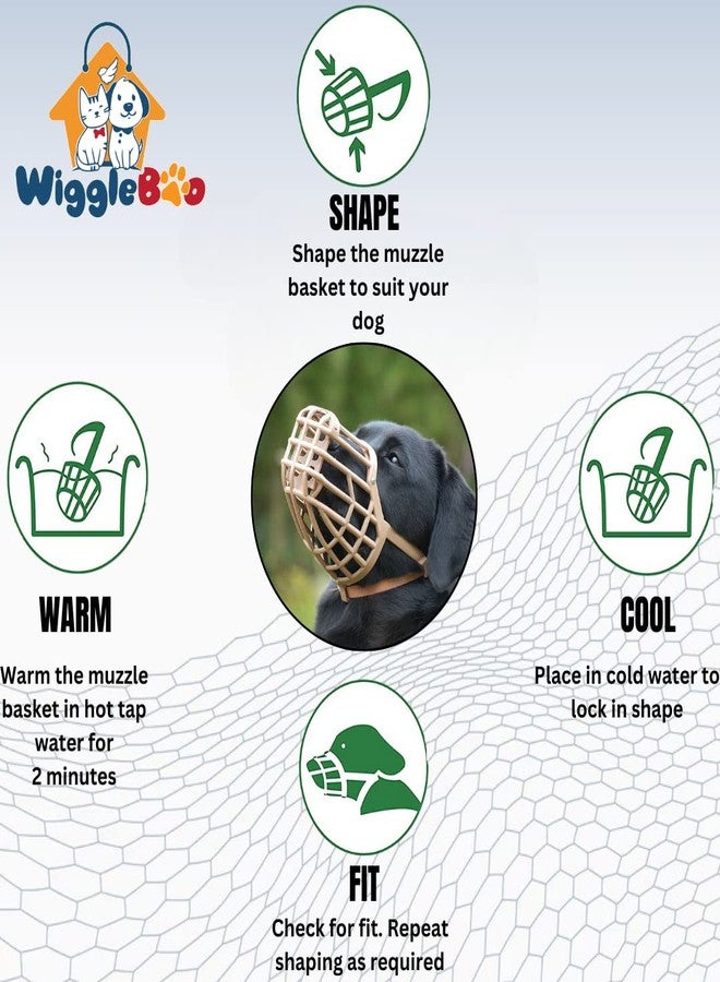 WiggleBoo Dog Muzzle || Basket Design || Secure & Comfortable || Perfect for Training & Vet Visits || Breathable & Adjustable Design || Beige || (Medium) - Image 5